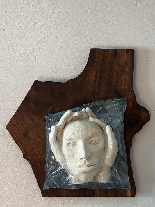 Clay Figure Sculpture "Drowning in Plastic"