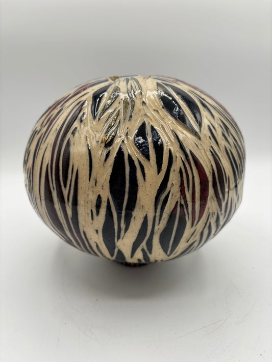 Contemporary Clay Vessel "Moon Jar, Sgraffito"